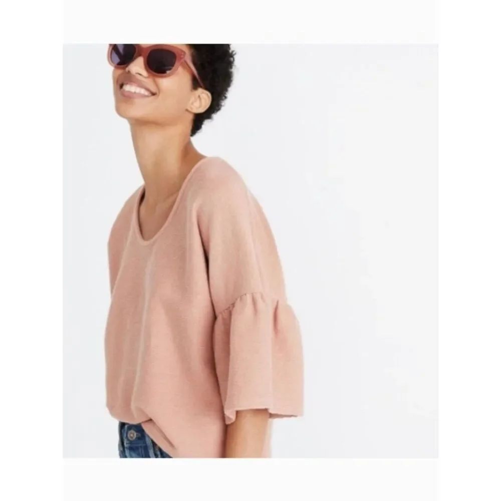 Like New! MADEWELL 100% Cotton Dusty Rose Ruffle Sleeve Scoop Neck Crop Top in M
